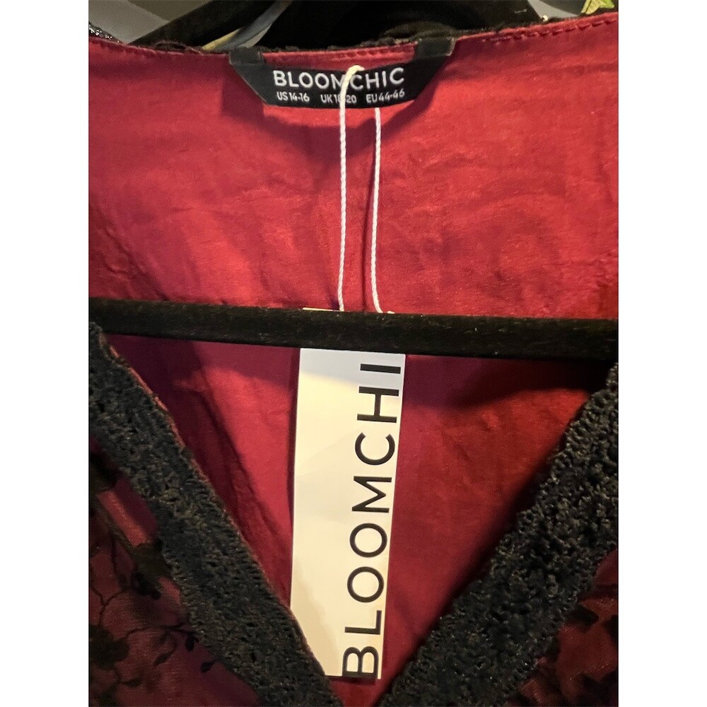 BloomChic Kimono Duster Cardigan Womens Plus L 14-16 Burgundy Floral Sheer - Picture 2 of 4